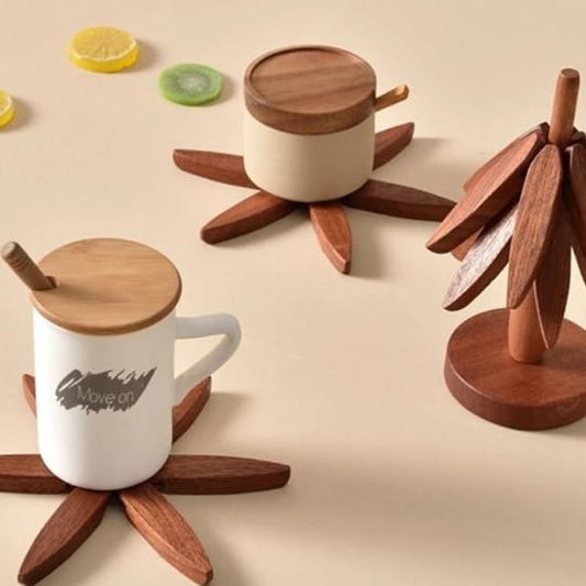 Wooden Tree-Shaped Coaster Set to Protect Surfaces